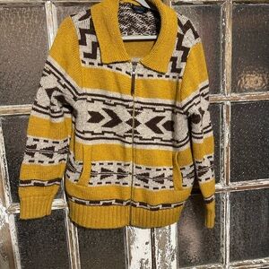 Cozy Mustard and Brown Patterned Cardigan